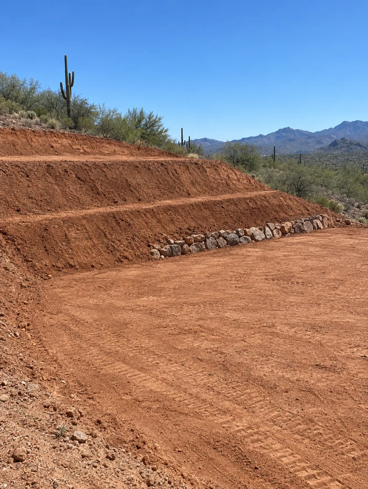 Illustration: a shaped earth slope stepping down to a level pad